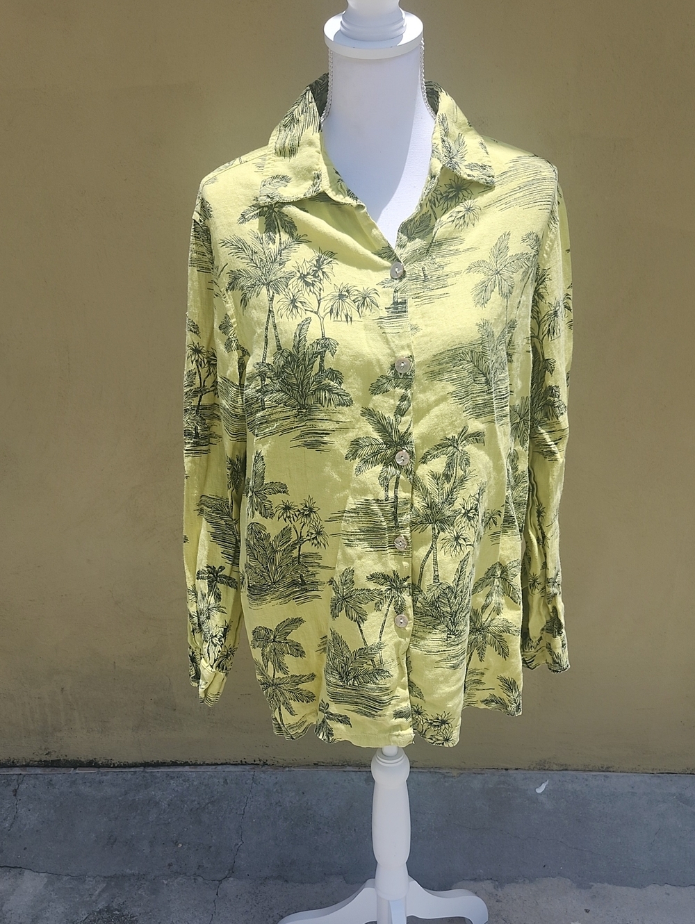 100% Linen Vintsge Yellow Tropical Button-Up